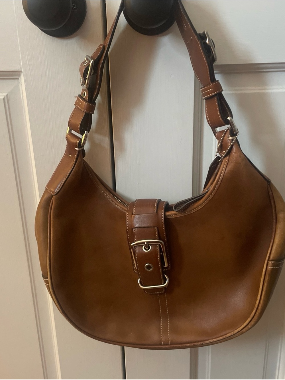 Coach Hamptons Leather Hobo Shoulder Bag Buckle Vintage Brown 7548